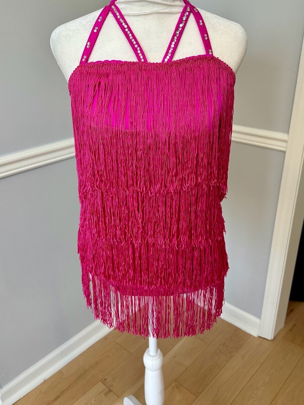 Pink fringe dress costume AS